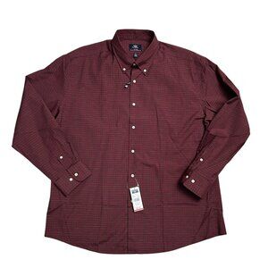 Dockers Men's XL 17-17.5 34/35 Long Sleeve Dress Shirt Plaid Burgundy Blue NWT